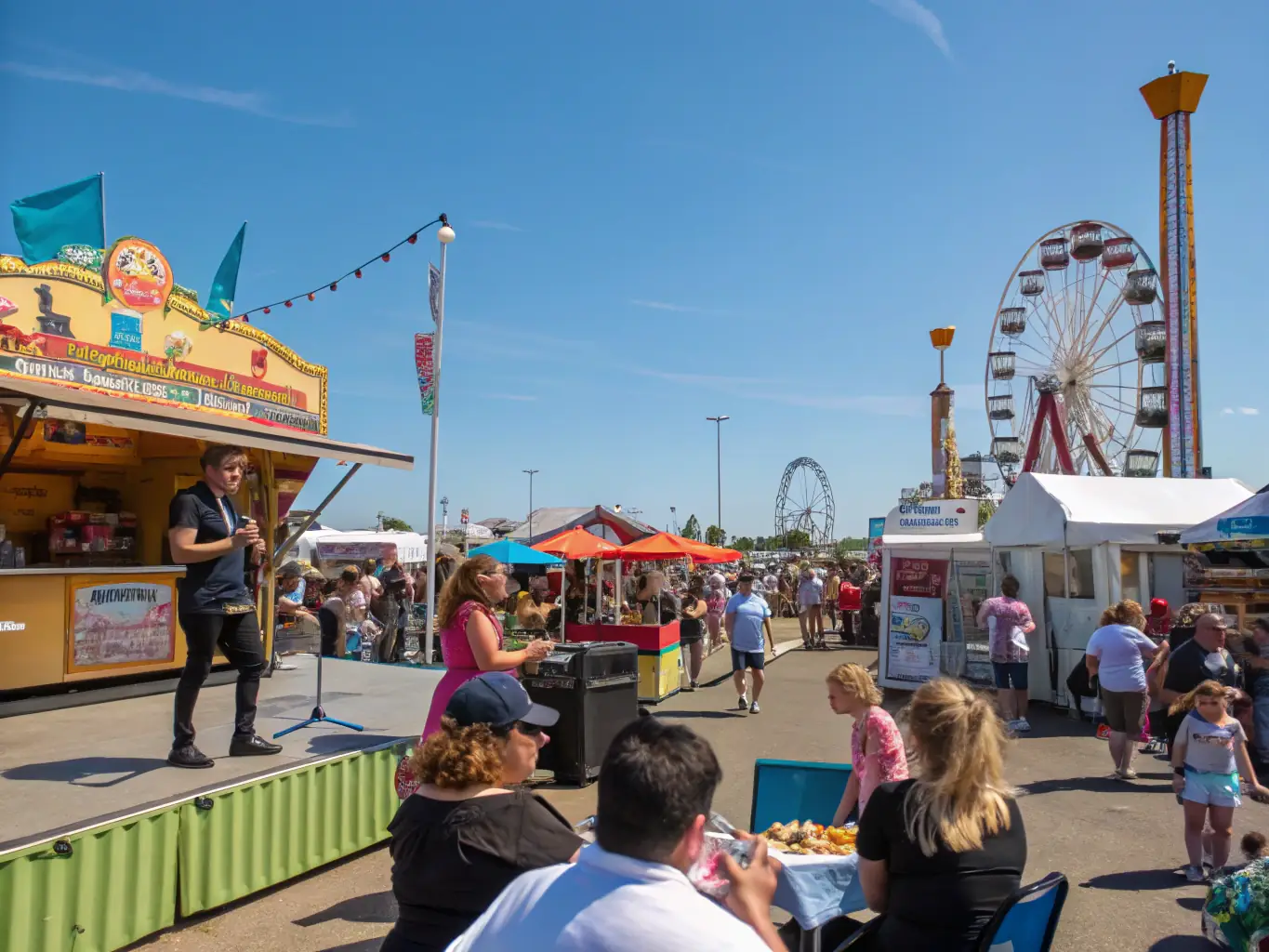 A lively outdoor festival with traditional music, dance, and local artisans showcasing their crafts, capturing the vibrant atmosphere of our cultural events.