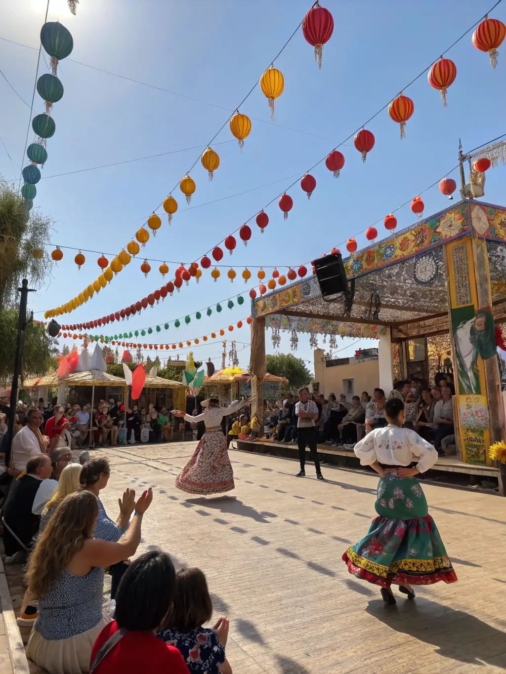 A vibrant scene from a local festival organized by LES AMIS DE CHATENET, featuring traditional music, dance, and local crafts.